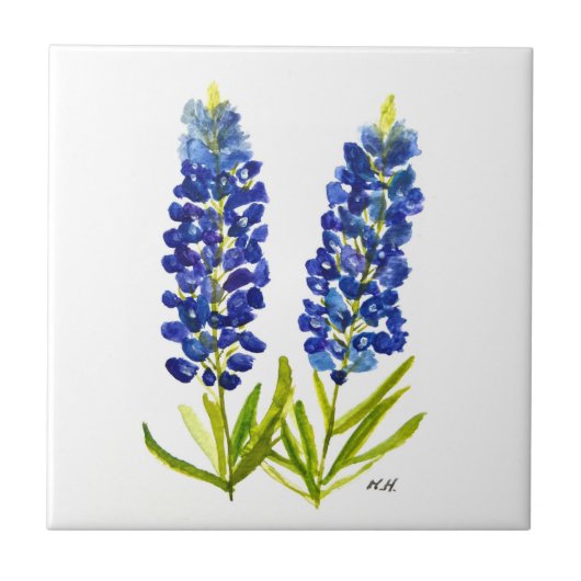 Bluebonnets Texas State Flowers Lupine Waterverf Tegeltje (Voorkant)