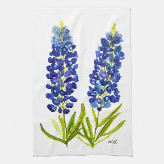 Bluebonnets Texas State Flowers Lupine Waterverf Theedoek (Verticaal)