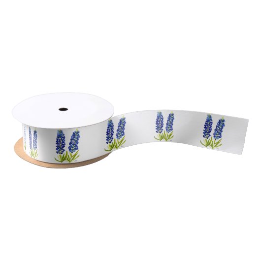 Bluebonnets Texas State Flowers Pattern Waterverf Satijnen Lint (Spoel)