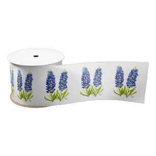 Bluebonnets Texas State Flowers Pattern Waterverf Satijnen Lint