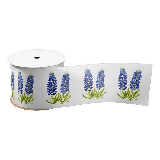 Bluebonnets Texas State Flowers Pattern Waterverf Satijnen Lint (Spoel)