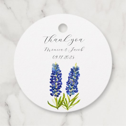 Bluebonnets Texas Waterverf Blauw Bloemen Bruiloft Bedankjes Labels (Achterkant)