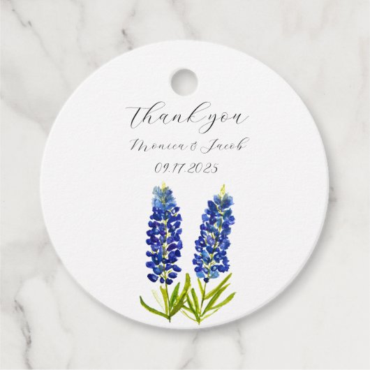 Bluebonnets Texas Waterverf Blauw Bloemen Bruiloft Bedankjes Labels (Voorkant)