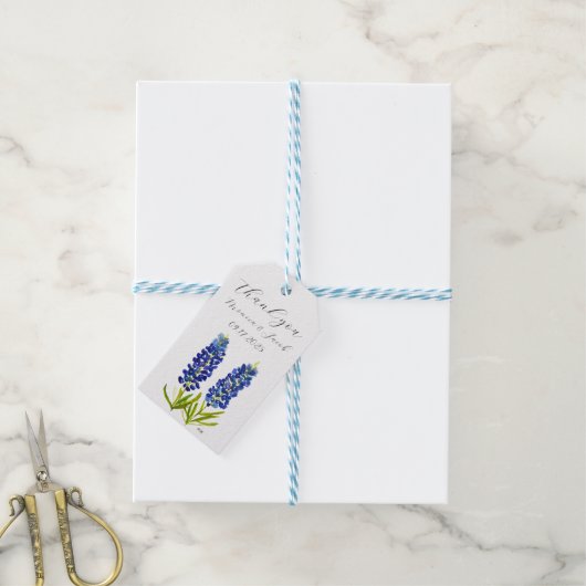 Bluebonnets Texas Waterverf Blauw Bloemen Bruiloft Cadeaulabel (Met Touw)