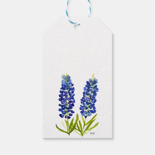 Bluebonnets Texas Waterverf Blauw Bloemen Bruiloft Cadeaulabel (Achterkant)