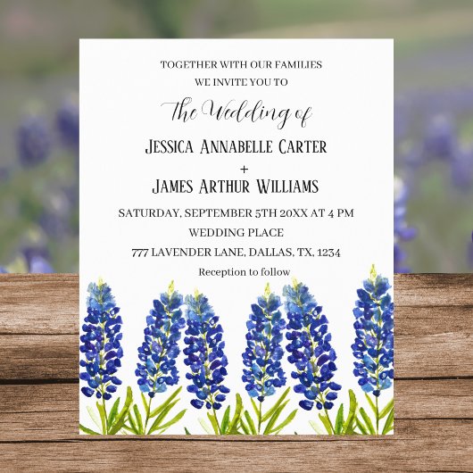 Bluebonnets Texas Waterverf Floral Wedding