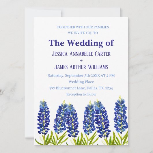 Bluebonnets Texas Waterverf Floral Wedding Kaart (Voorkant)
