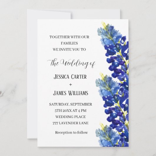 Bluebonnets Texas Waterverf Floral Wedding Kaart (Voorkant)