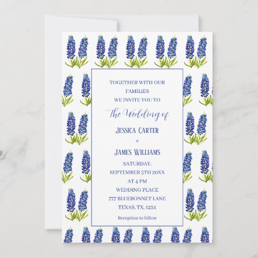 Bluebonnets Texas Waterverf Floral Wedding Kaart (Voorkant)