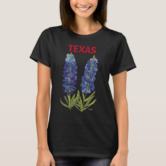 Bluebonnets Texas Wildbloemen Lupine Waterverf T-shirt (Voorkant)