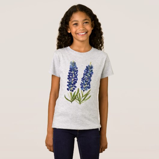 Bluebonnets Texas Wildbloemen Lupine Waterverf T-shirt (Voorkant volledig)