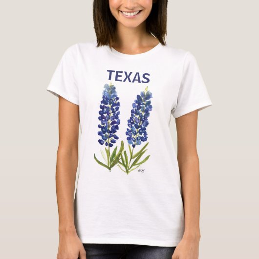 Bluebonnets Texas Wildbloemen Lupine Waterverf T-shirt (Voorkant)