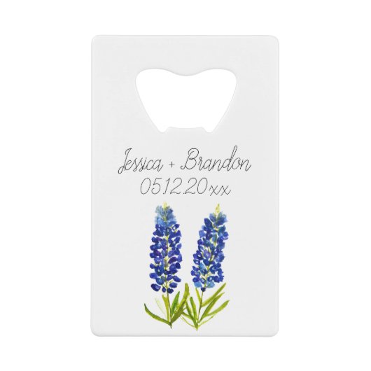Bluebonnets Waterverf Blauw Bloemen Bloemen Bruilo Creditkaart Flessenopener (Voorkant)