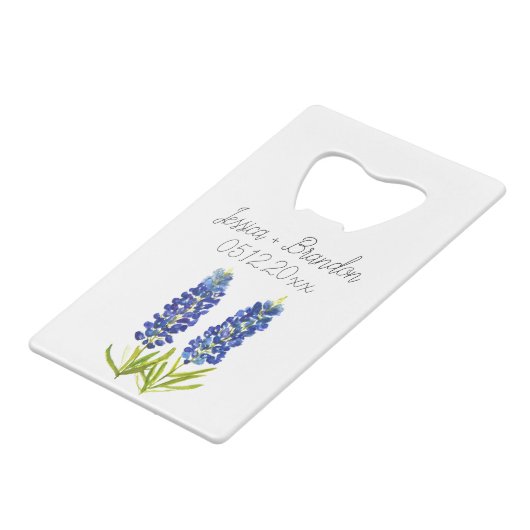 Bluebonnets Waterverf Blauw Bloemen Bloemen Bruilo Creditkaart Flessenopener (Voorkant Gekanteld)