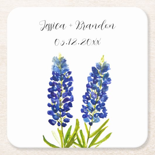 Bluebonnets Waterverf Blauw Bloemen Bloemen Bruilo Kartonnen Onderzetters (Voorkant)