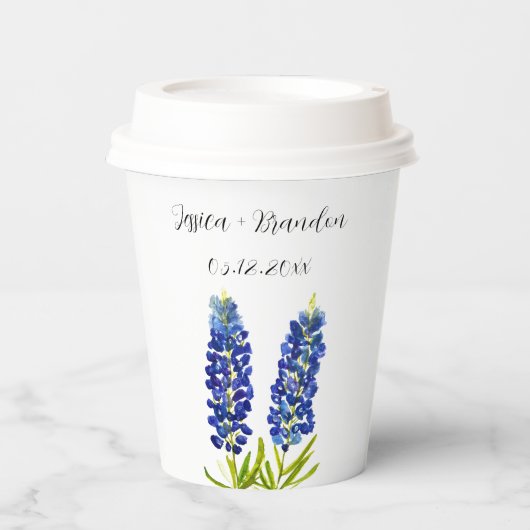 Bluebonnets Waterverf Blauw Bloemen Bloemen Bruilo Papieren Bekers (Voorkant)