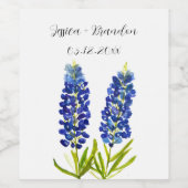 Bluebonnets Waterverf Blauw Bloemen Bloemen Bruilo Wijn Etiket (Enkel label)