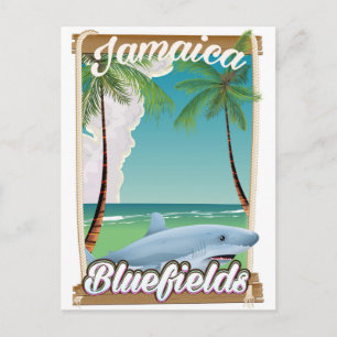 Bluefields, Jamaica strand vakantieposter. Briefkaart