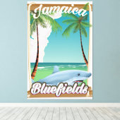 Bluefields, Jamaica strand vakantieposter. Canvas Afdruk (Insitu (Houten vloer))