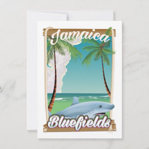 Bluefields, Jamaica strand vakantieposter. Kaart