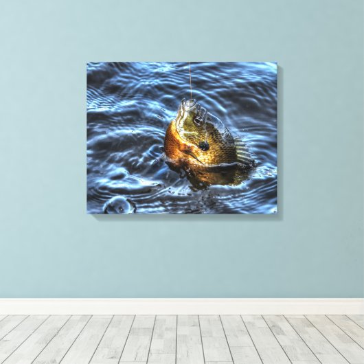 Bluegill Sunfish Fisherman's Outdoorsport Art Canvas Afdruk (Insitu (Houten vloer))
