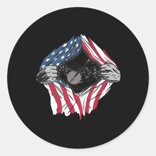 Bluegrass Banjo Amerika Vlag Ronde Sticker (Voorkant)
