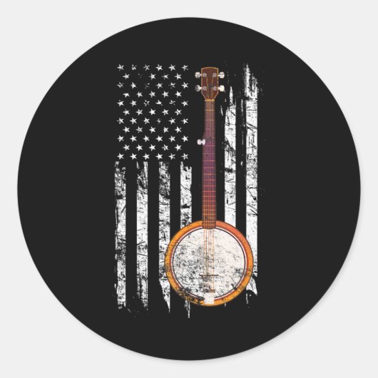 Bluegrass Banjo Amerikaanse vlag Ronde Sticker (Voorkant)