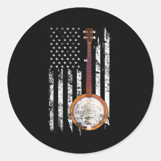 Bluegrass Banjo Amerikaanse vlag Ronde Sticker