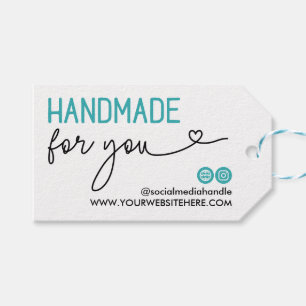 Bluegreen Social Media Heart Handgemaakt voor u Lo Cadeaulabel