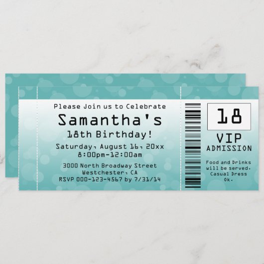 BlueGreen Ticket Uitnodigingen (Voorkant / Achterkant)