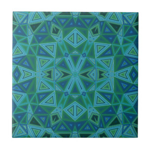 Bluegreen Triangles Ceramic Tile Tegeltje