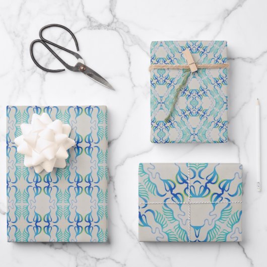 Bluegreen Wrapping Paper Flat Sheet Set van 3 (Voorkant)