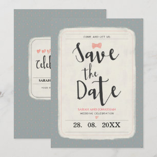 Bluegrey met roze polkadots bruiloft, behalve de d save the date