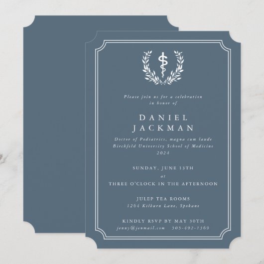 BlueGrey/White Asclepius Medical School Afstuderen Kaart (Voorkant / Achterkant)