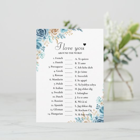 BlueI hou van je over de hele wereld bruids spel K Kaart (Staand voorkant)
