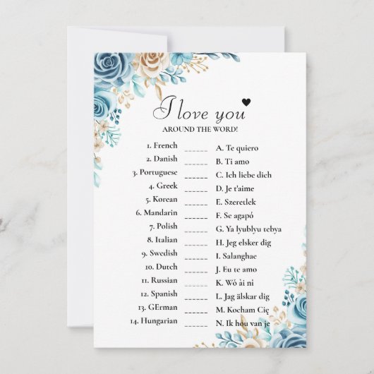 BlueI hou van je over de hele wereld bruids spel K Kaart (Voorkant)