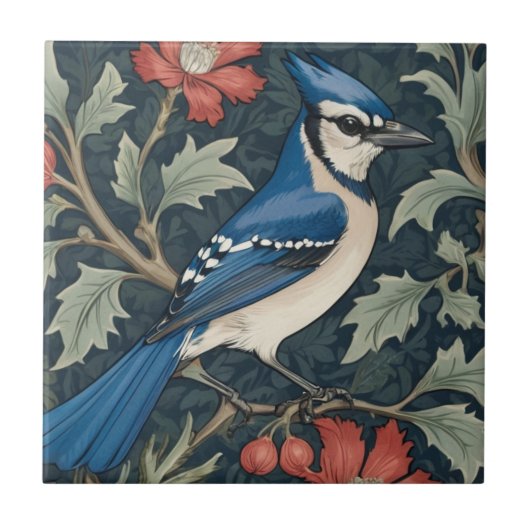 Bluejay Bird William Morris beroemd gemaakt door R Tegeltje (Voorkant)