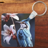 Bluejay en Bloemen Aangepaste naam Sleutelhanger (Achterkant)