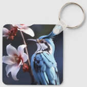 Bluejay en Bloemen Aangepaste naam Sleutelhanger (Achterkant)