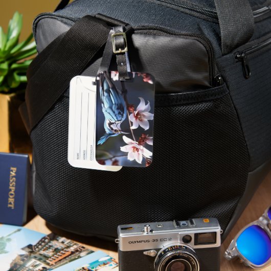 Bluejay en bloemen bagagelabel (Voorkant & Achterkant)