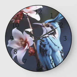 Bluejay en bloemen grote klok