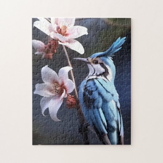 Bluejay en bloemen legpuzzel (Verticaal)