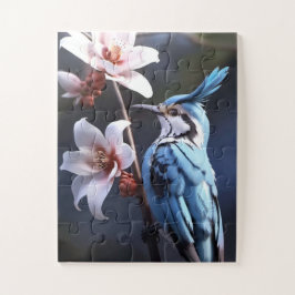 Bluejay en bloemen legpuzzel