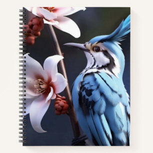 Bluejay en bloemen notitieboek