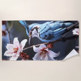 Bluejay en bloemen strandlaken