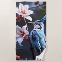Bluejay en bloemen strandlaken
