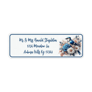 Bluejay en Rozen Bloemen Etiket