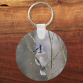 Bluejay in de sneeuwsleutelhanger sleutelhanger (Voorkant)