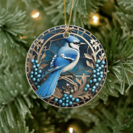 Bluejay met bosbessen Gepersonaliseerd Ornament