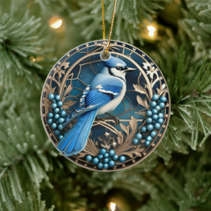 Bluejay met bosbessen Gepersonaliseerd Ornament